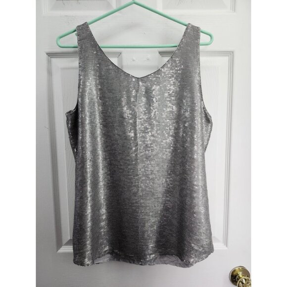 Eileen Fisher Silk Silver Metallic Sequined Tank Medium - Picture 2 of 7
